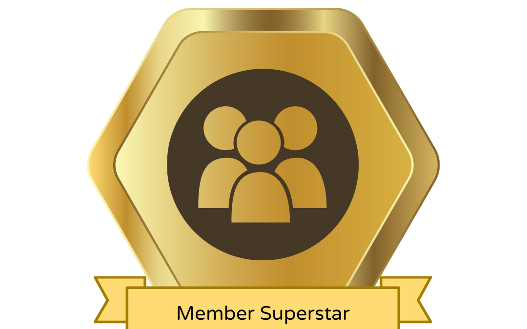 Gold badge that reads: Member superstar